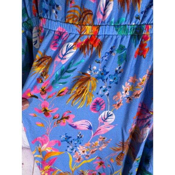 Soma Cool Nights Smocked Neck Chemise Flutter Sleeve Blooming Tropical Print - Picture 9 of 12